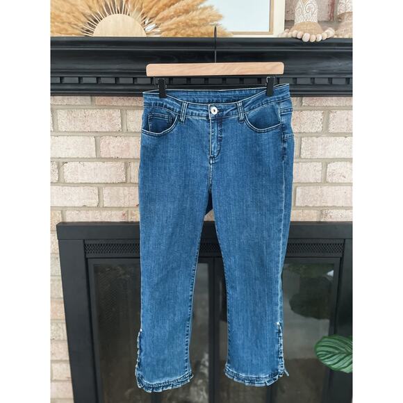 Soft Surroundings Arabella Ruffle Cropped Jeans Size 6 Petite Scallop Split Leg - Picture 1 of 9